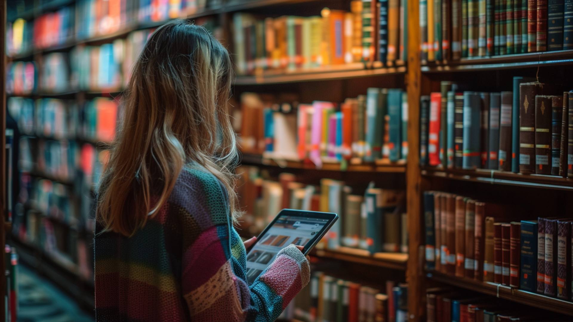 Tablette affichant une bibliothèque numérique riche pour l'e-learning.